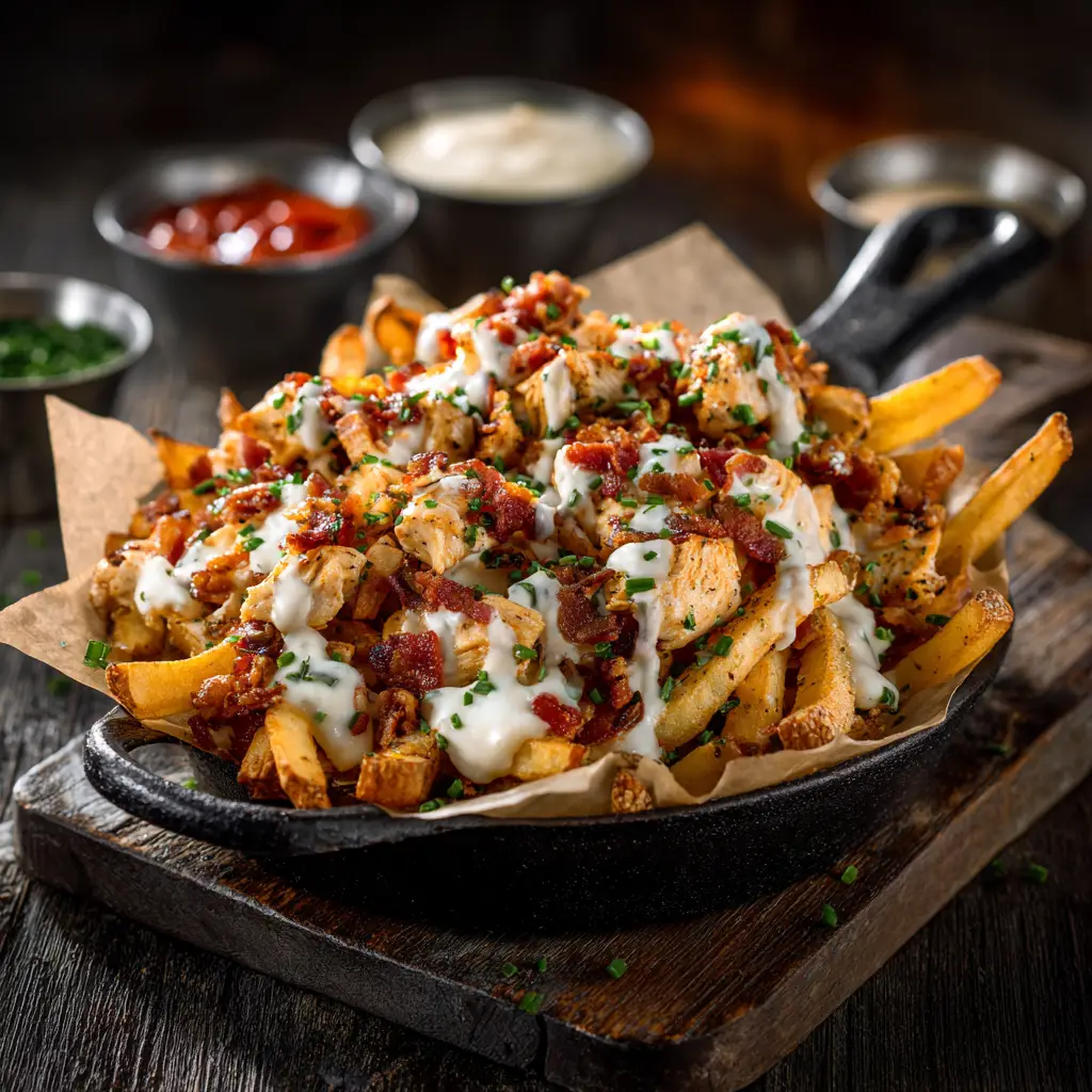 Chicken Bacon Ranch Fries with Cheddar and Monterey Jack