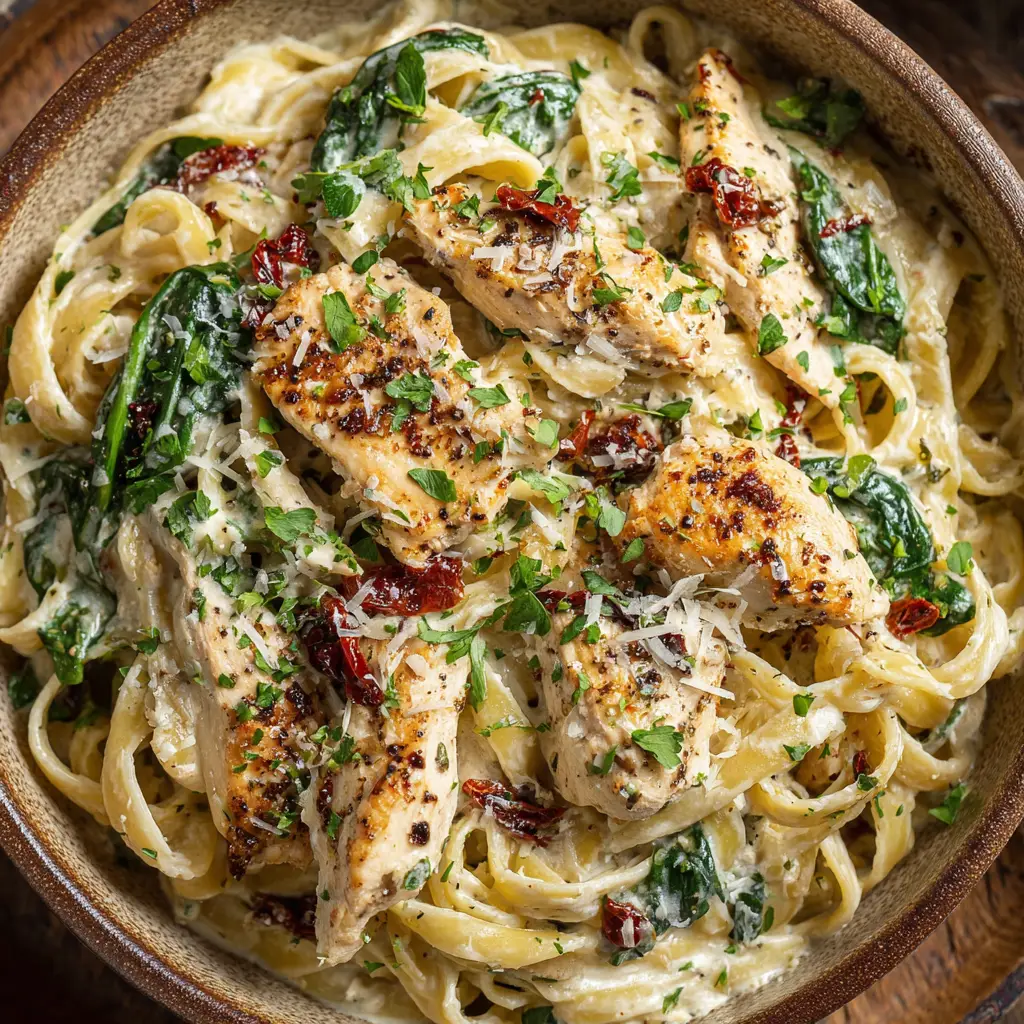 Creamy Tuscan Chicken Pasta with Spinach and Sun-Dried Tomatoes