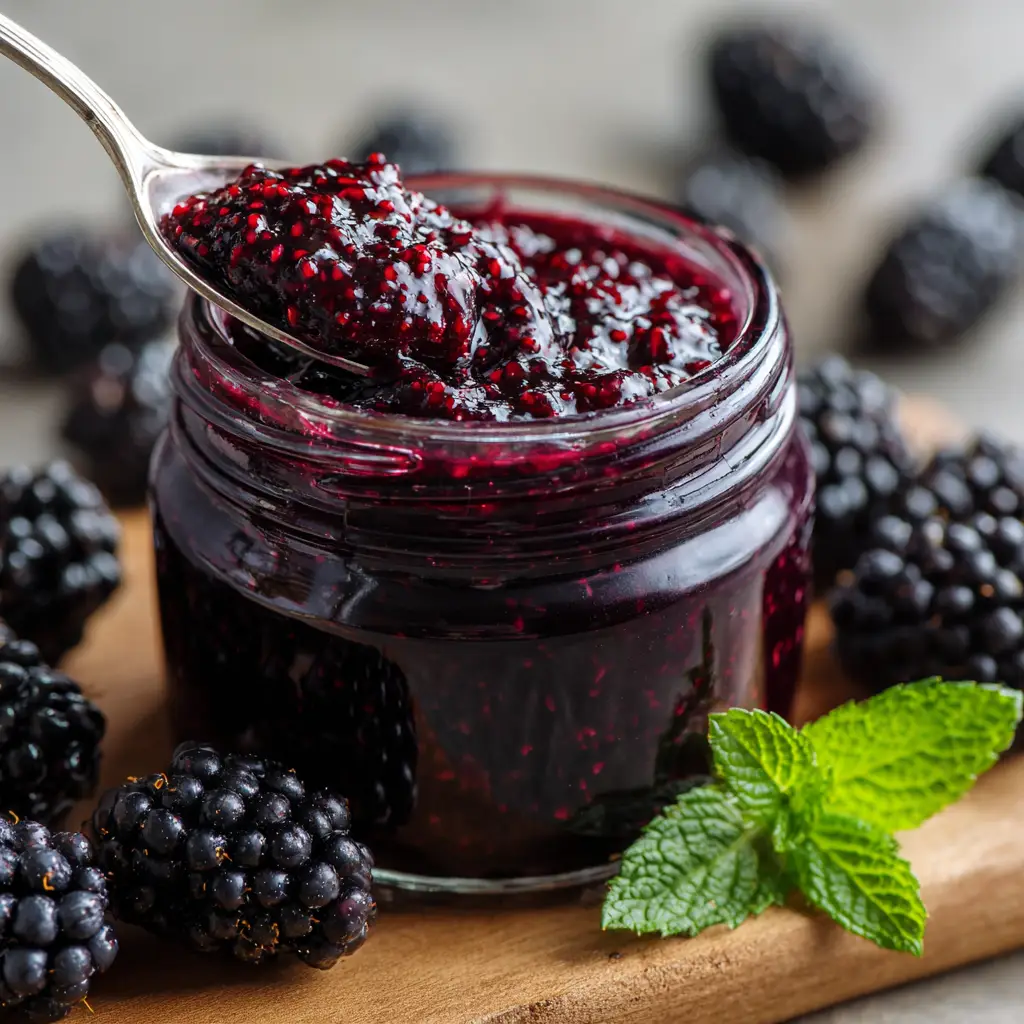 Homemade Blackberry Jam with Lemon and Crushed Berries