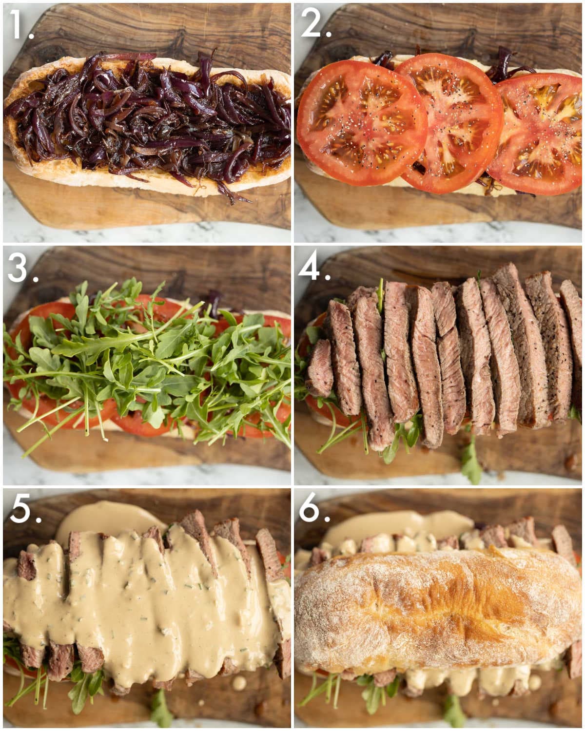 Steak Sandwich with Caramelised Onions and Blue Cheese Sauce