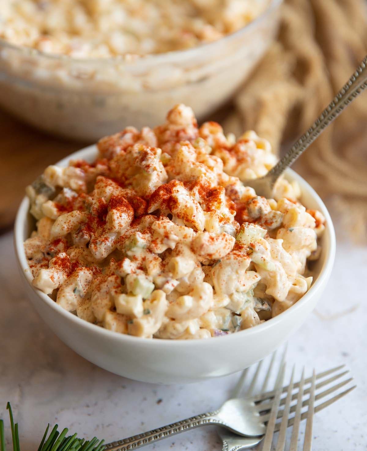 Deviled Egg Pasta Salad with Bacon and Dill Pickles