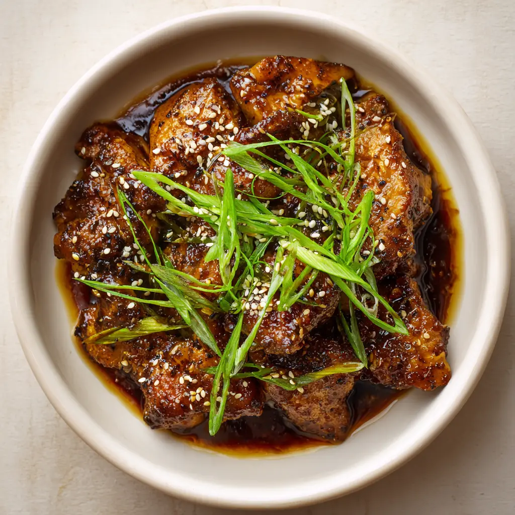 Slow Cooker Chicken Thighs with Glossy Dark Amber Glaze