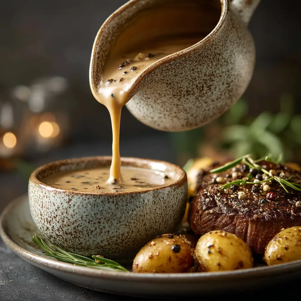 Peppercorn Sauce with Brandy and Crushed Black Peppercorns