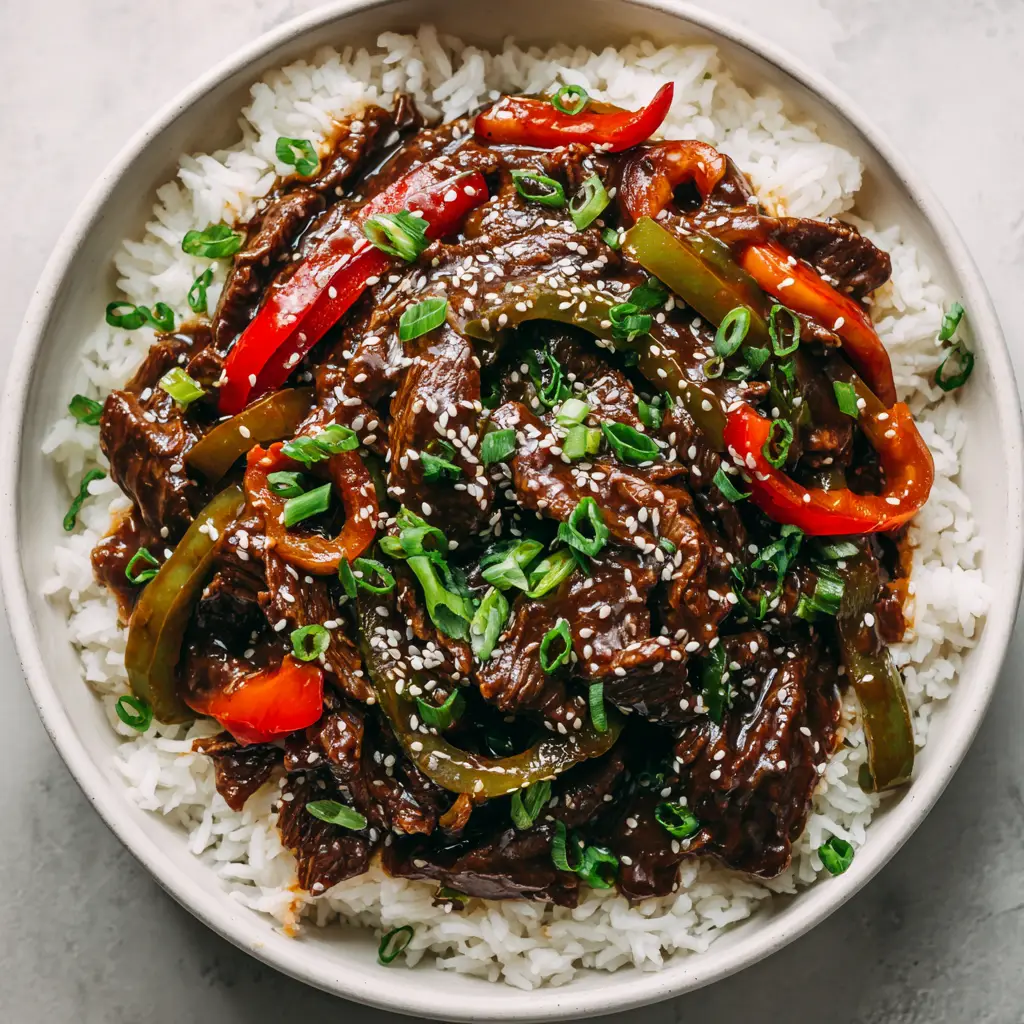 Slow Cooker Pepper Steak with Bell Peppers and Soy Garlic Sauce