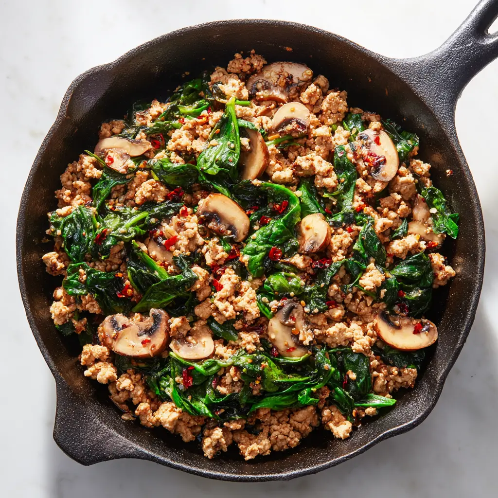 Savory Ground Turkey Skillet with Mushrooms and Spinach