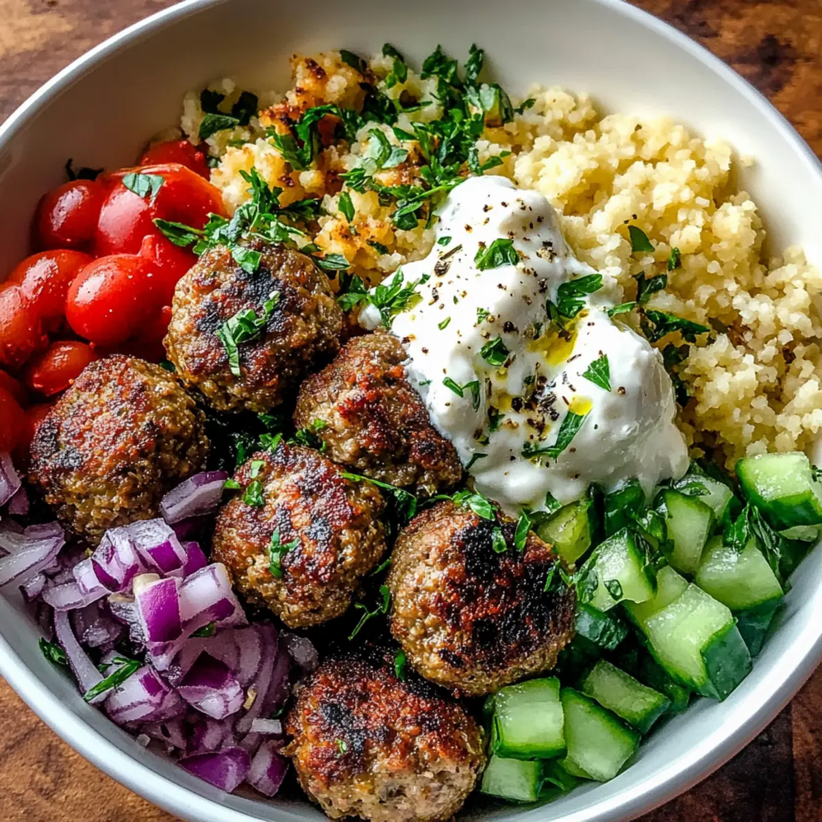 Greek Meatball Bowls with Quinoa and Tzatziki