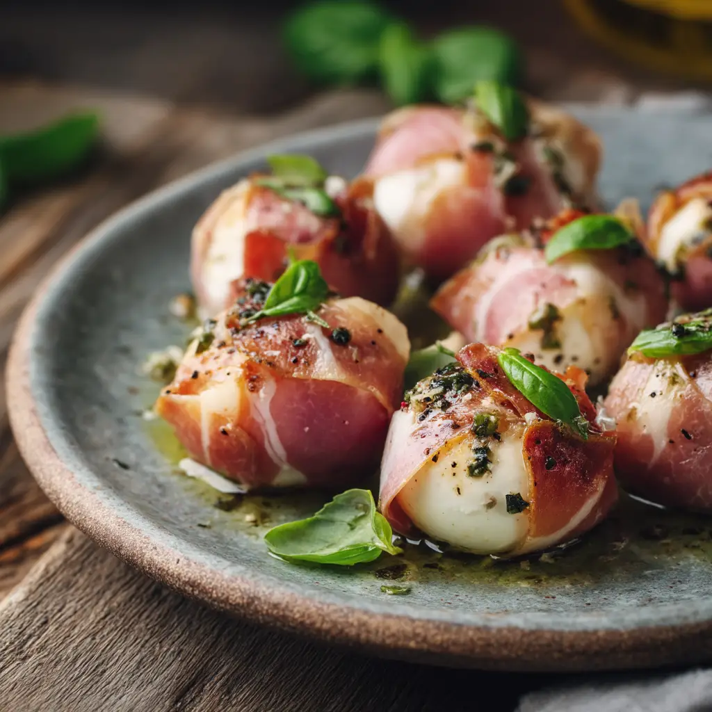 Prosciutto Wrapped Mozzarella with Balsamic Glaze