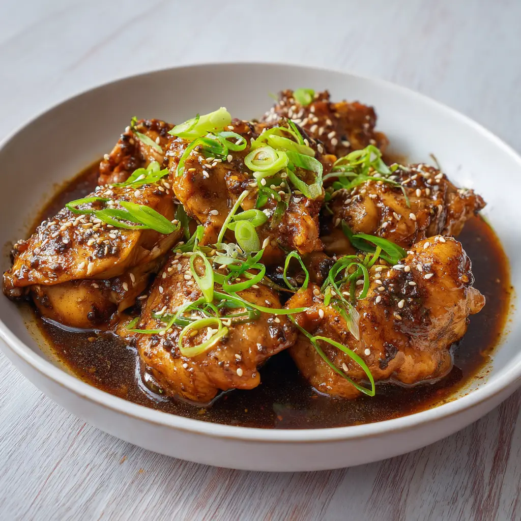 Slow Cooker Chicken Thighs with Glossy Dark Amber Glaze
