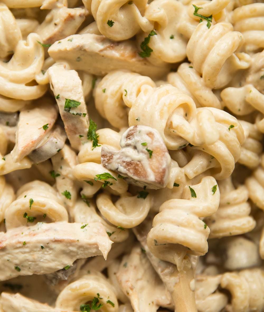 Creamy Chicken and Mushroom Pasta with White Wine and Parmesan